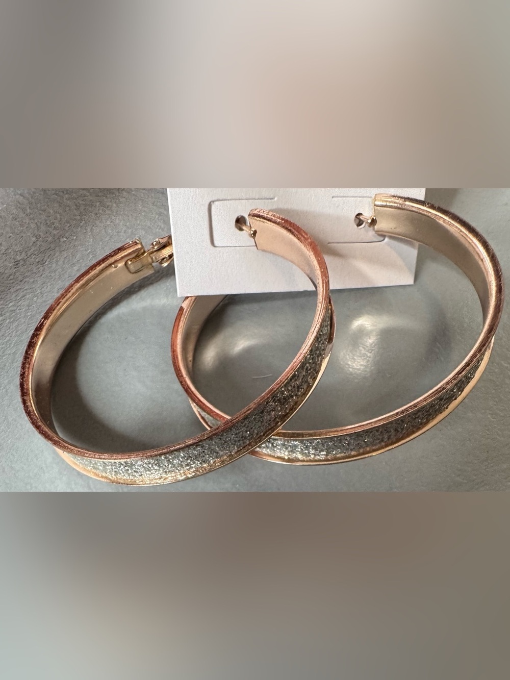 Sparkle Two-Tone Hoop Earrings - Rose Gold and Silver Glitter classy